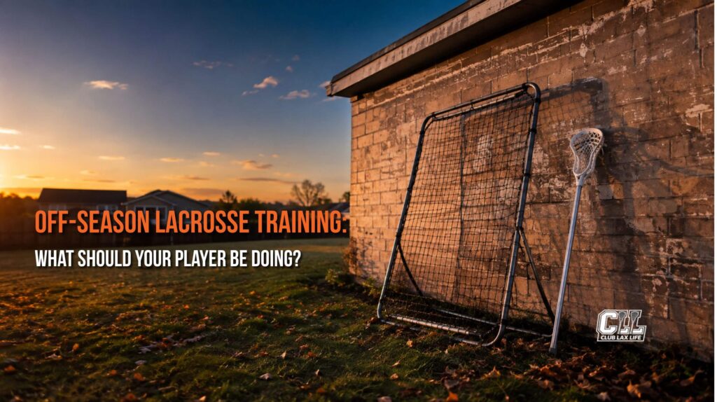 off-season lacrosse training rebounder against a brick wall in a backyard